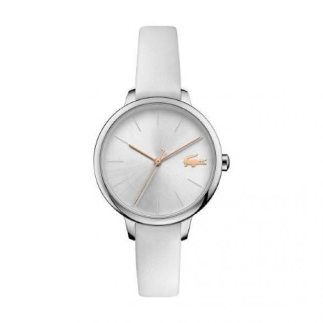 Montre Femme CANNES Lacoste, cuir blanc et cadran blanc