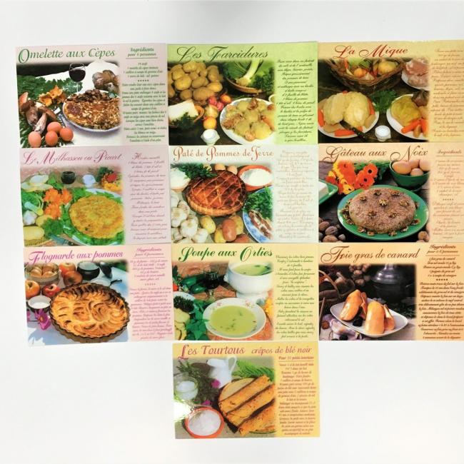 Lot de 10 Cartes postales Recettes de Corrèze