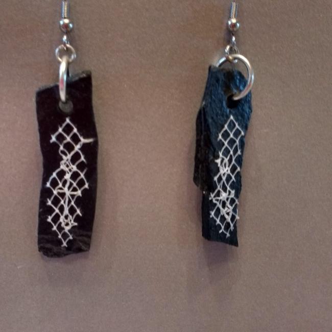 Boucles d’oreilles en Ardoise et Poinct de Tulle