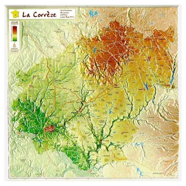 Carte en Relief de la Corrèze