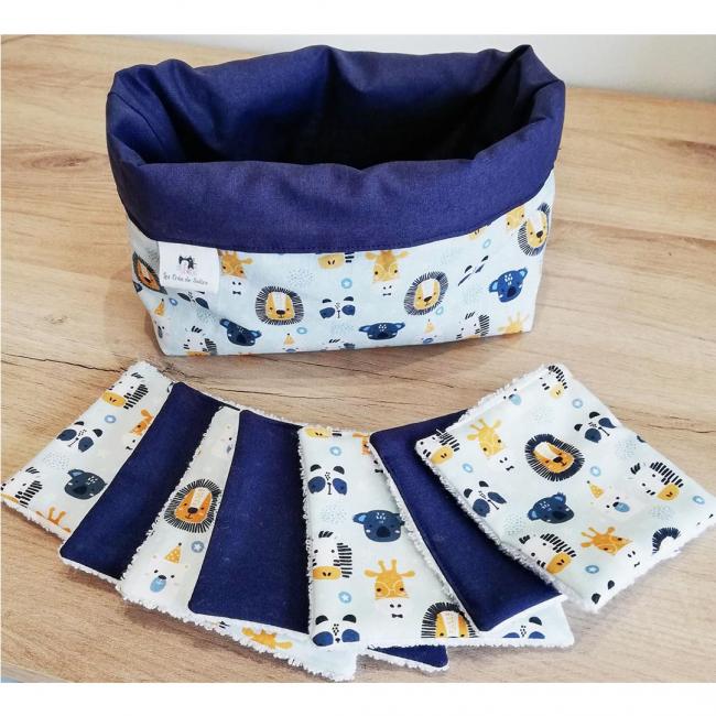 Panière et lingettes lavables - Le lion bleu