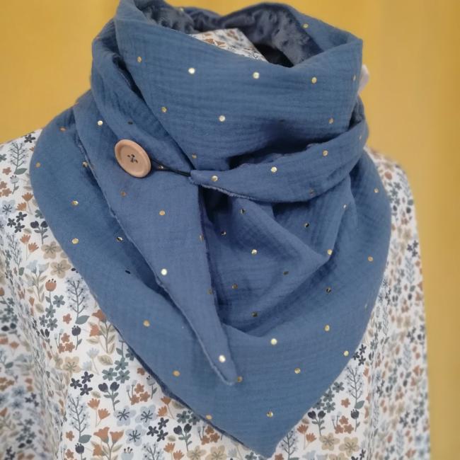 Chèche - Bleu jeans pois Dorés