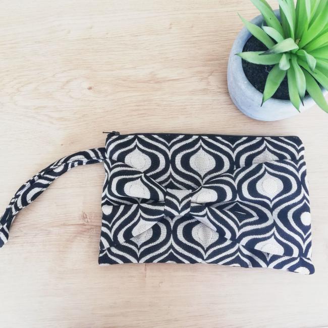 Pochette zippée à nœud - Noir et blanc