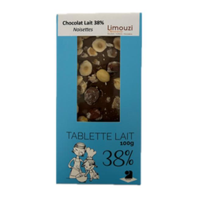 Tablettes de chocolat lait 38% noisette 100g
