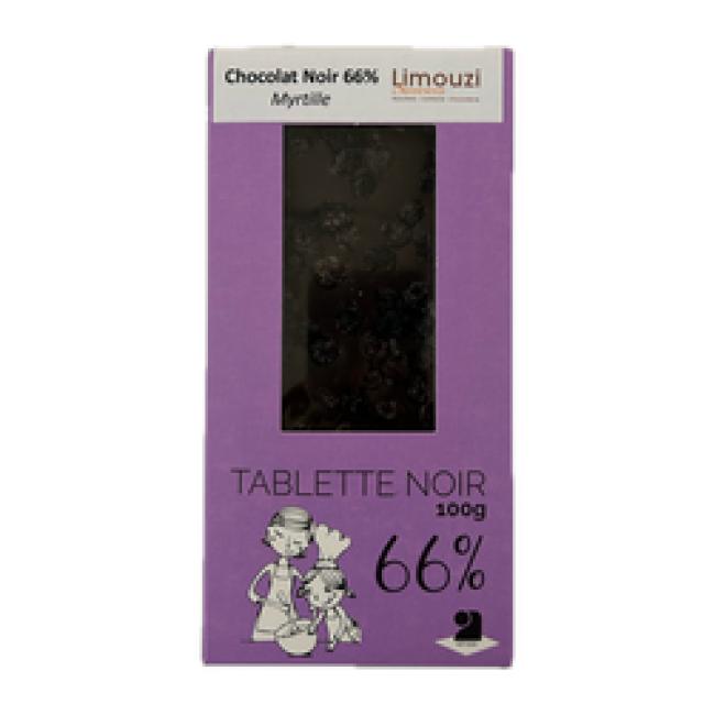 Tablettes de chocolat noir 66% myrtille 100g