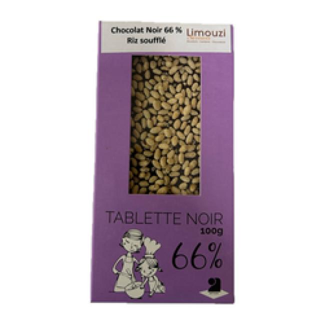 Tablettes de chocolat noir 66% riz soufflé 100g