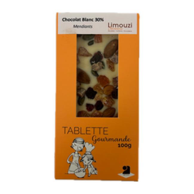 Tablettes de chocolat blanc 30% mendiants 100g