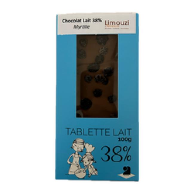 Tablettes de chocolat lait 38% myrtille 100g