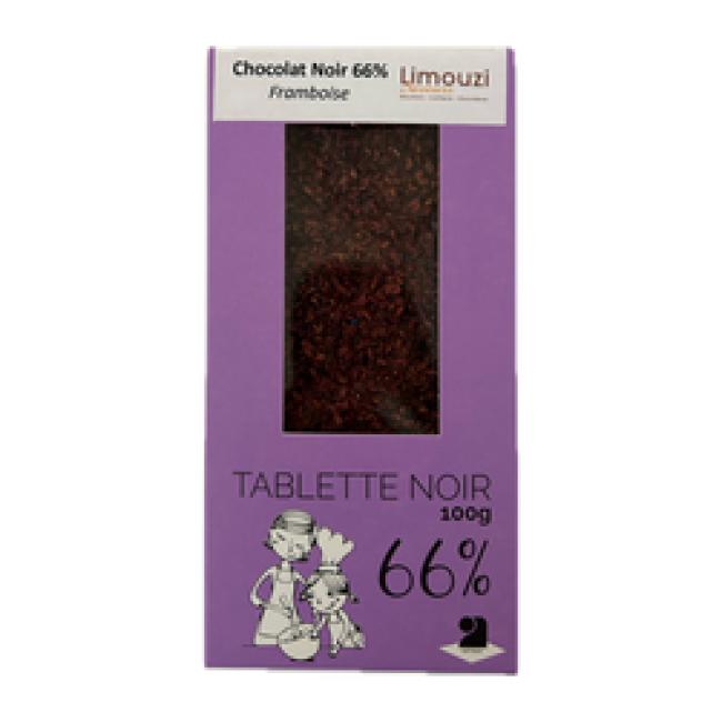 Tablettes de chocolat noir 66% framboise 100g