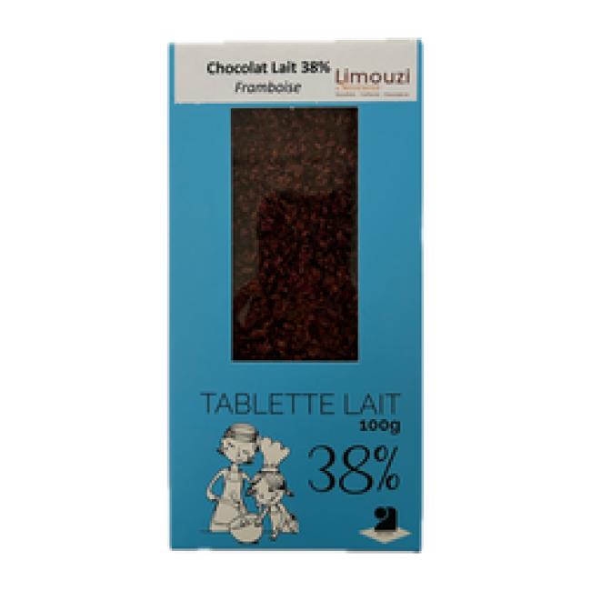Tablettes de chocolat lait 38% framboise 100g