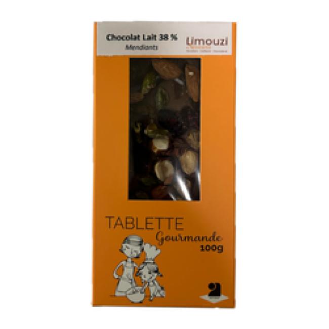 Tablettes de chocolat lait 38% mendiants 100g