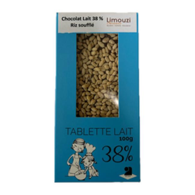 Tablettes de chocolat lait 38% riz soufflé 100g