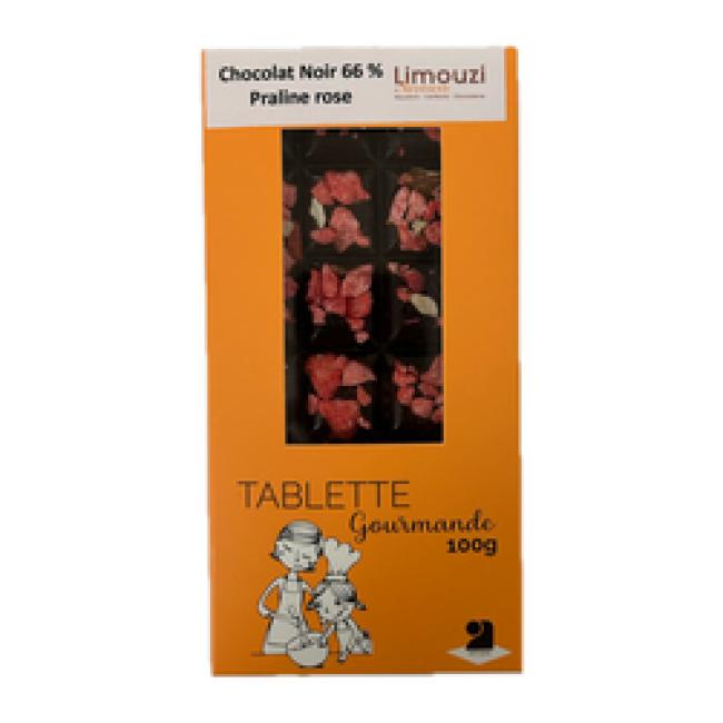 Tablettes de chocolat noir 66% praline rose 100g