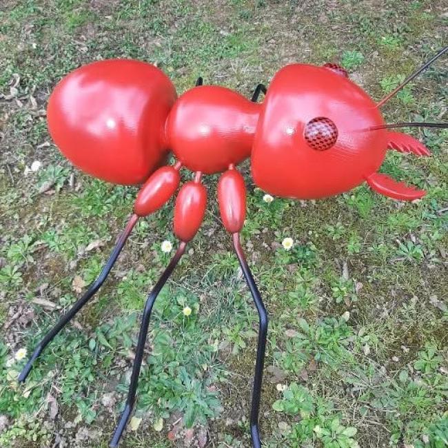 Fourmi Rouge en bois de sapin blanc contre-coll&eacute;, ch&ecirc;ne et acier
