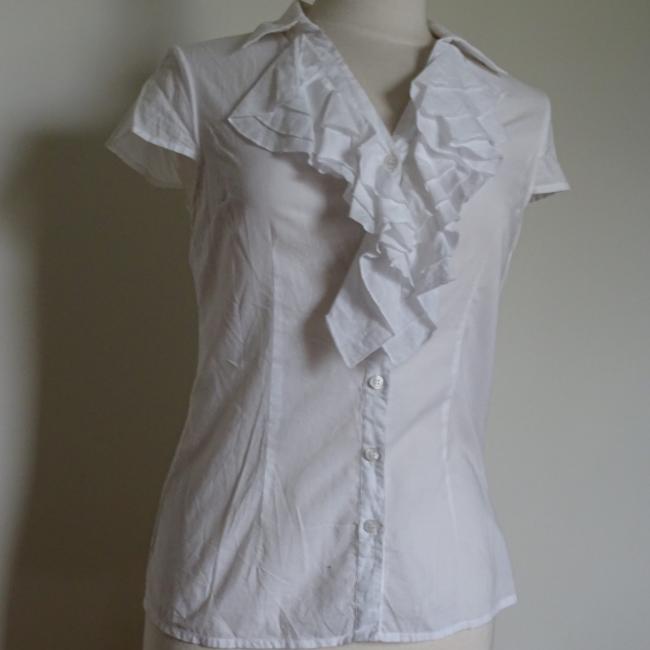 Chemisier femme en coton blanc avec jabot taille 36