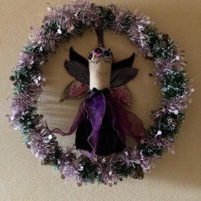 Couronne  féerique rose et violet ,guirlande sapin vert et rose