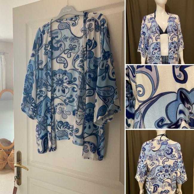 Kimono veste viscose bleu blanc