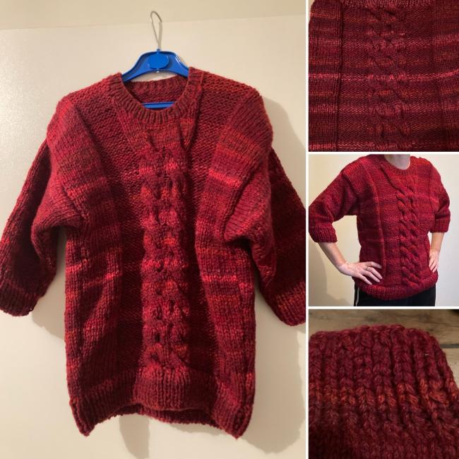 Pull bordeaux tricoté main