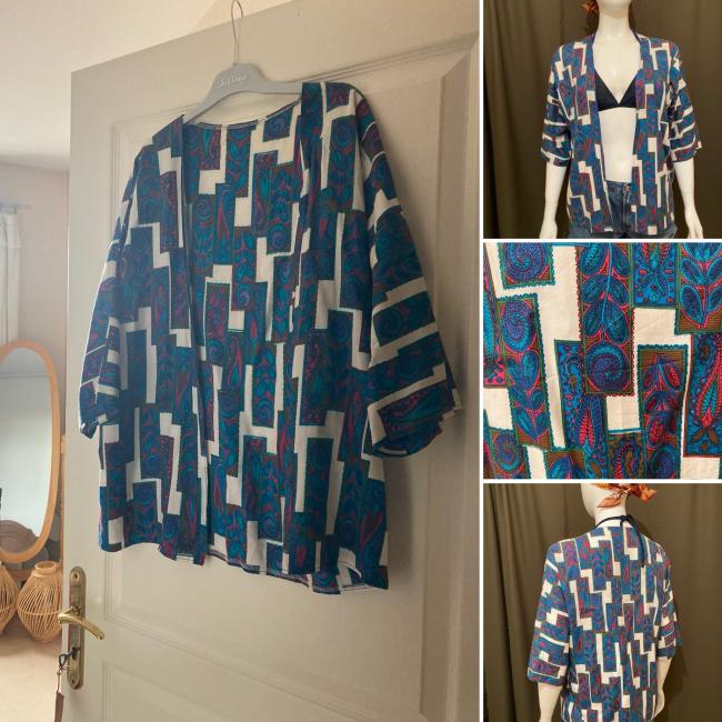 Kimono veste viscose blanc marine vert