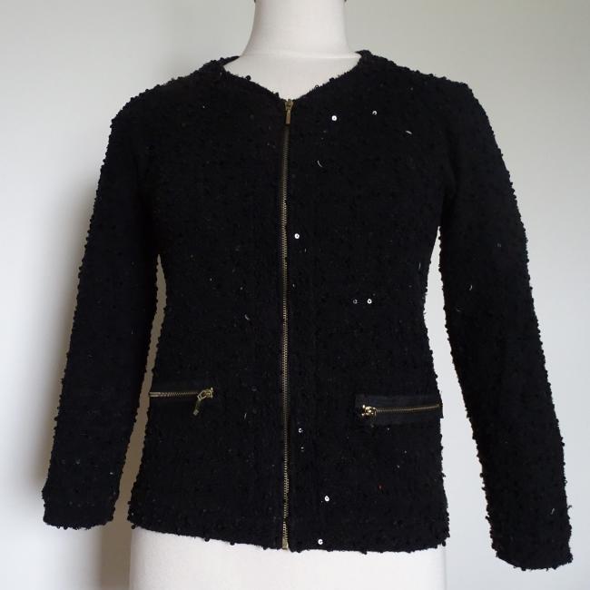 Veste zippée femme en bouclette noire avec sequin noir taille 36