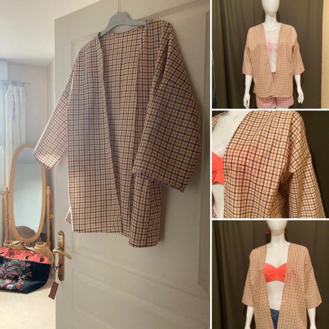 Kimono veste coton  orange petits carreaux