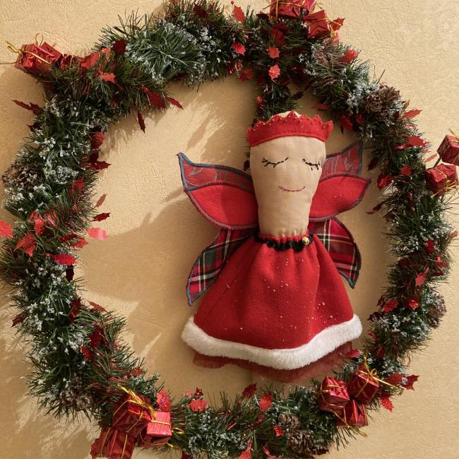 Couronne de Noël féerique rouge petite fée de Noël