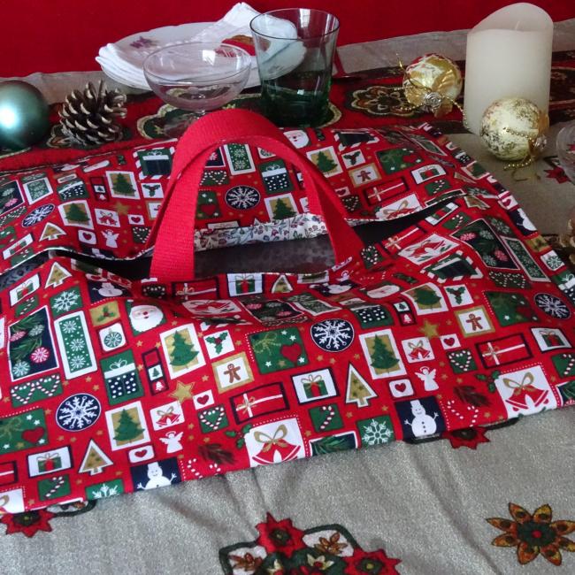 Sac à tarte motif de Noël en coton coloris rouge et vert