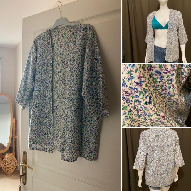 Kimono veste coton liberty bleu violet vert