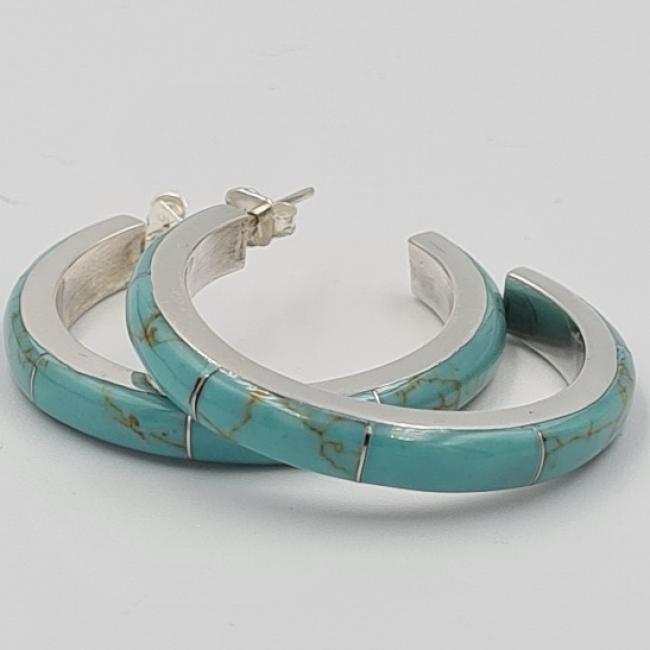 Créoles argent turquoise