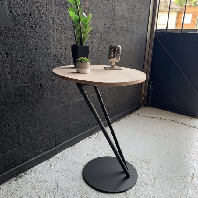 Console avec plateau rond en chêne massif