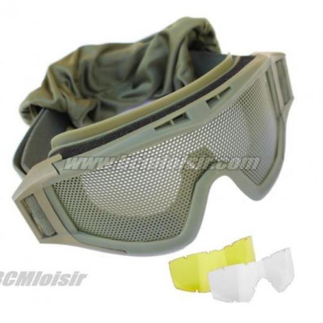 Masque de protection tactical grillagé Elite Force OD avec 2 ecrans