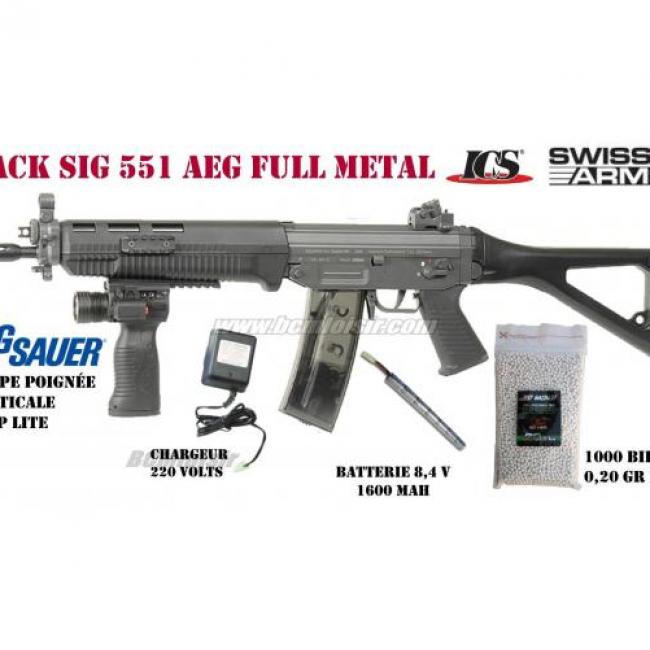 Pack SIG 551 swatt full metal ICS et poignée avec led de navigation sig sauer