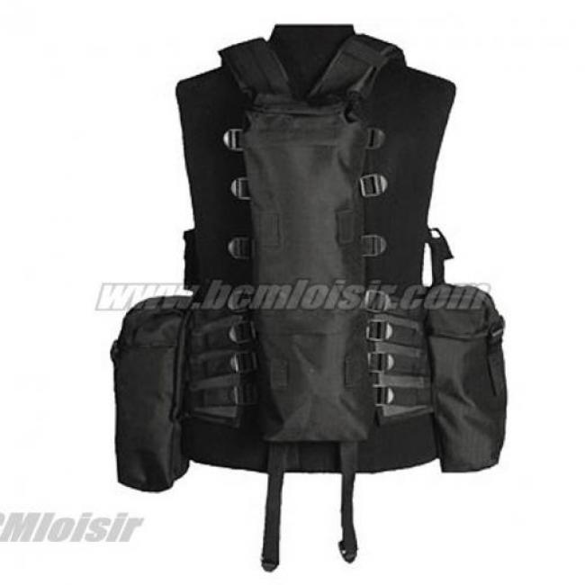 Veste tactique noir 12 poches et sac a dos