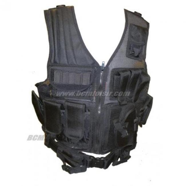 Veste tactical noir 8 poches holster ceinturon