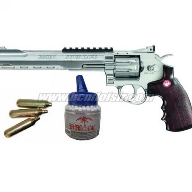 Pack Ruger super hawk 8" chromé + 3 cartouches CO2 + 1000 BBS 0,25 gr