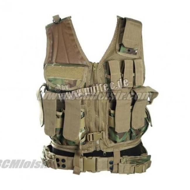 Veste tactique Arid Woodland 8 poches Holster + Ceinturon