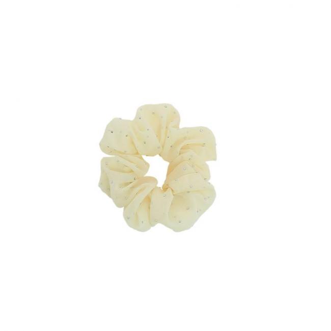 Chouchou Beige Studs Strass Argent
