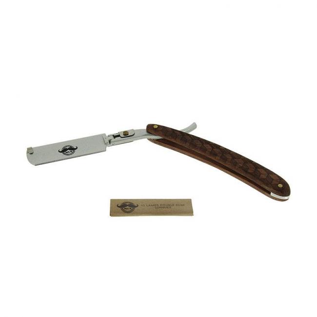 Rasoir &agrave; lame interchangeable en bois Marron + 10 lames double edge longues