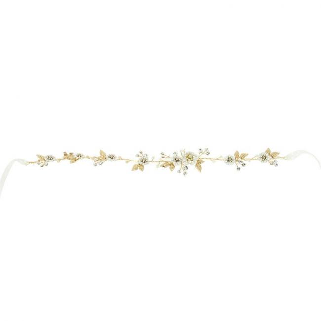 Serre-t&ecirc;te dor&eacute; &agrave; fleurs - mariage