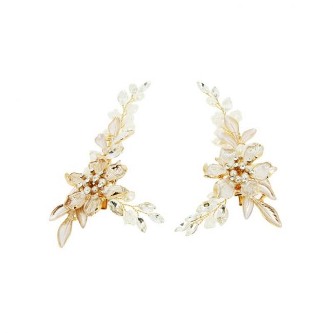 Lot de 2 barrettes dor&eacute;es &agrave; fleurs