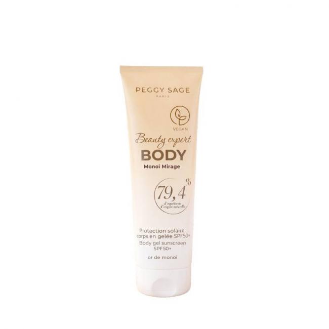 Gel&eacute;e solaire corps SPF50+ Or Mono&iuml; &ndash; soin et &eacute;clat naturel