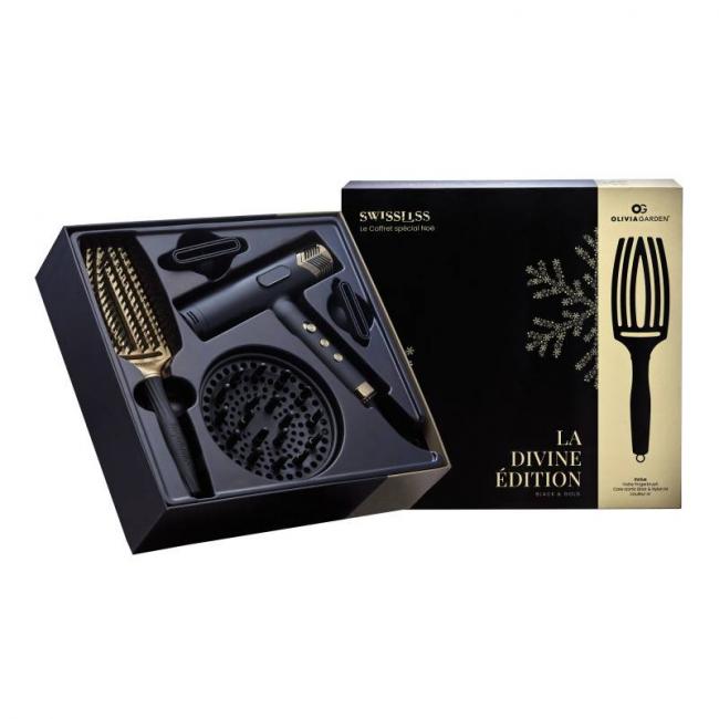 Coffret sèche-cheveux Divine Édition + brosse Fingerbrush Noir & Or