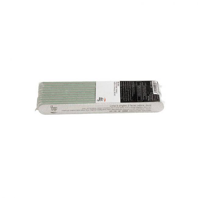 Lot de 10 limes &agrave; ongles 2 faces 100-180 - grain extra dur Zebra