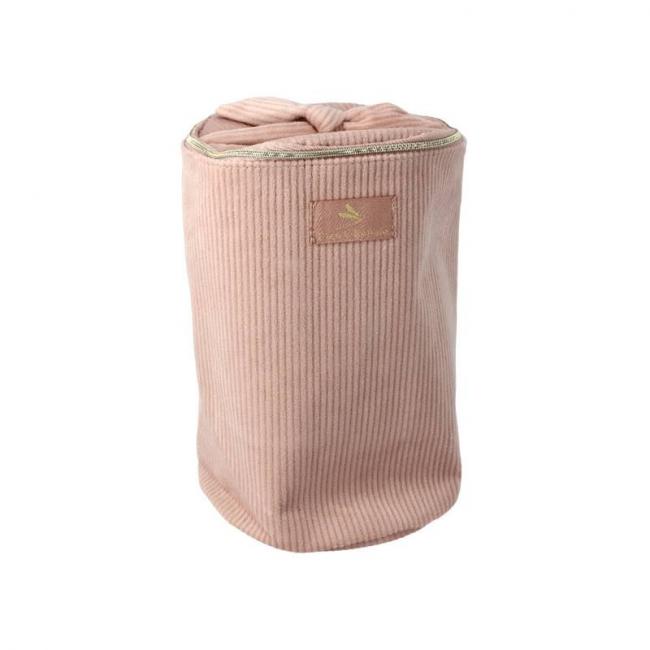 Trousse ronde en velours c&ocirc;tel&eacute; Rose