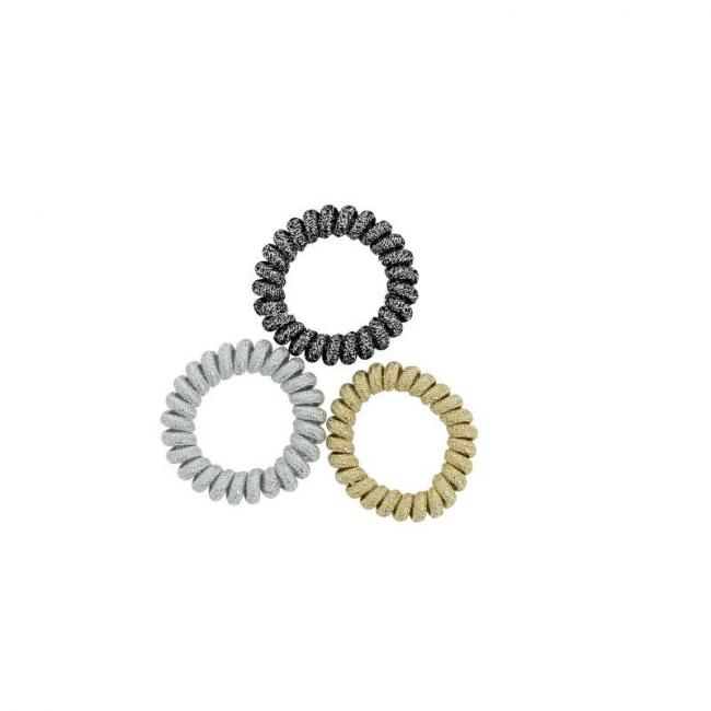 Set de 3 &Eacute;lastiques Glitter Gold, Silver, Black