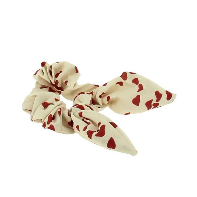 Chouchou beige imprim&eacute; c&oelig;ur