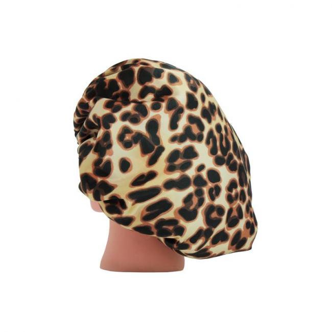Bonnet de Nuit Satin L&eacute;opard Beige