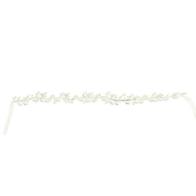 Serre-t&ecirc;te feuilles argent&eacute;es et perles - mariage