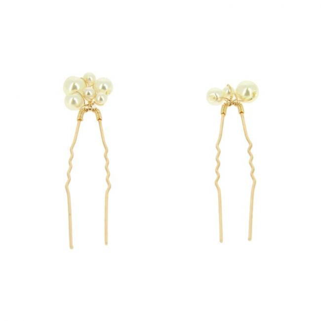 Lot de 2 &eacute;pingles &agrave; chignon dor&eacute;es avec perles