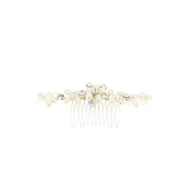 Peigne barrette mariage argent&eacute; avec perles et cristaux
